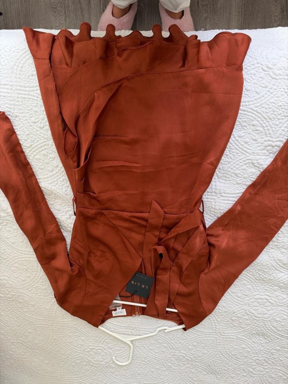 Le Lis Rust-Red Wrap Jumpsuit with Belt